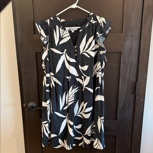 LOFT Black and White Leaf Print Mini Dress
